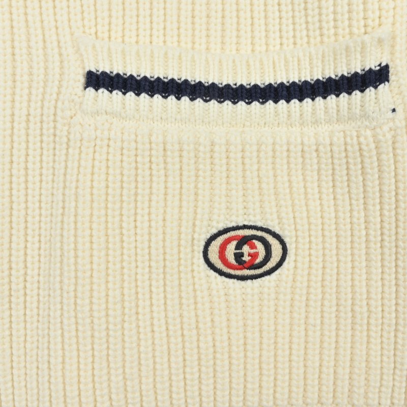 Gucci Cream Wool Cardigan with Red & Navy Stripes view