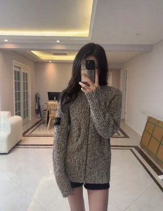 Stone Island Grey Ribbed Knit Zip Cardigan view 4