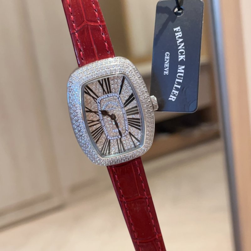 Franck Muller Ellipse Diamond Pavé Watch Red Leather Strap
