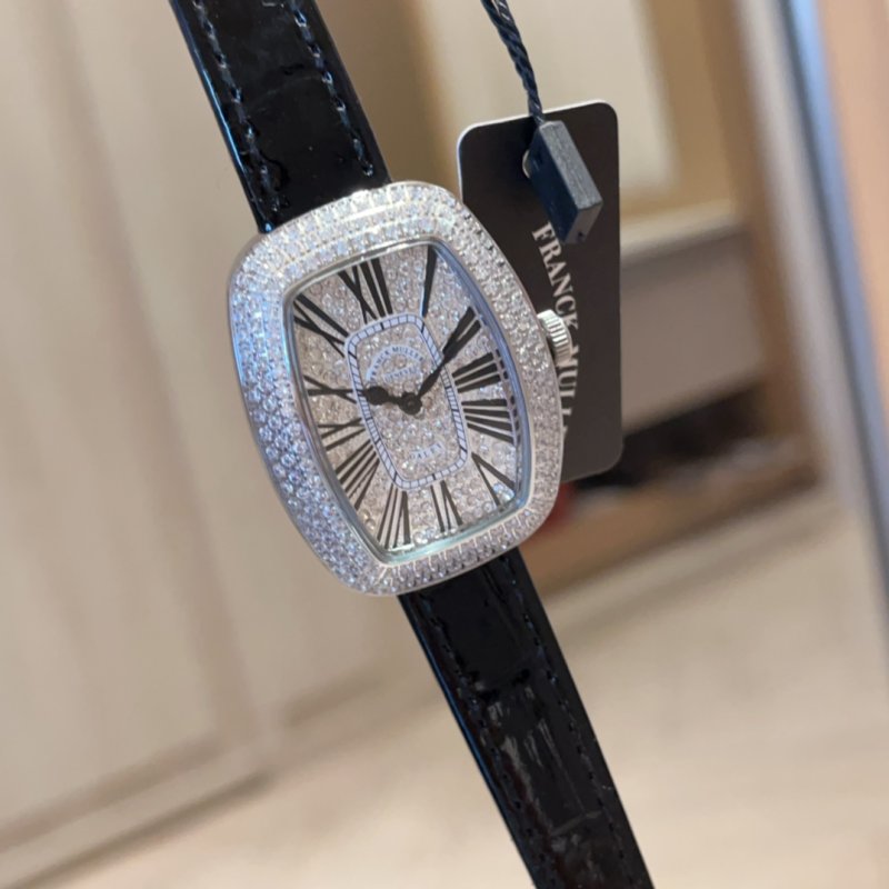 Franck Muller Ellipse Diamond Pavé Watch Red Leather Strap view