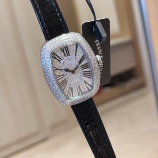 Franck Muller Ellipse Diamond Pavé Watch Red Leather Strap view 3