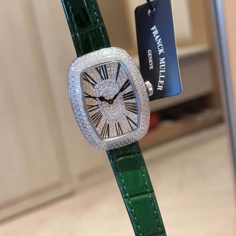 Franck Muller Ellipse Diamond Pavé Watch Red Leather Strap view