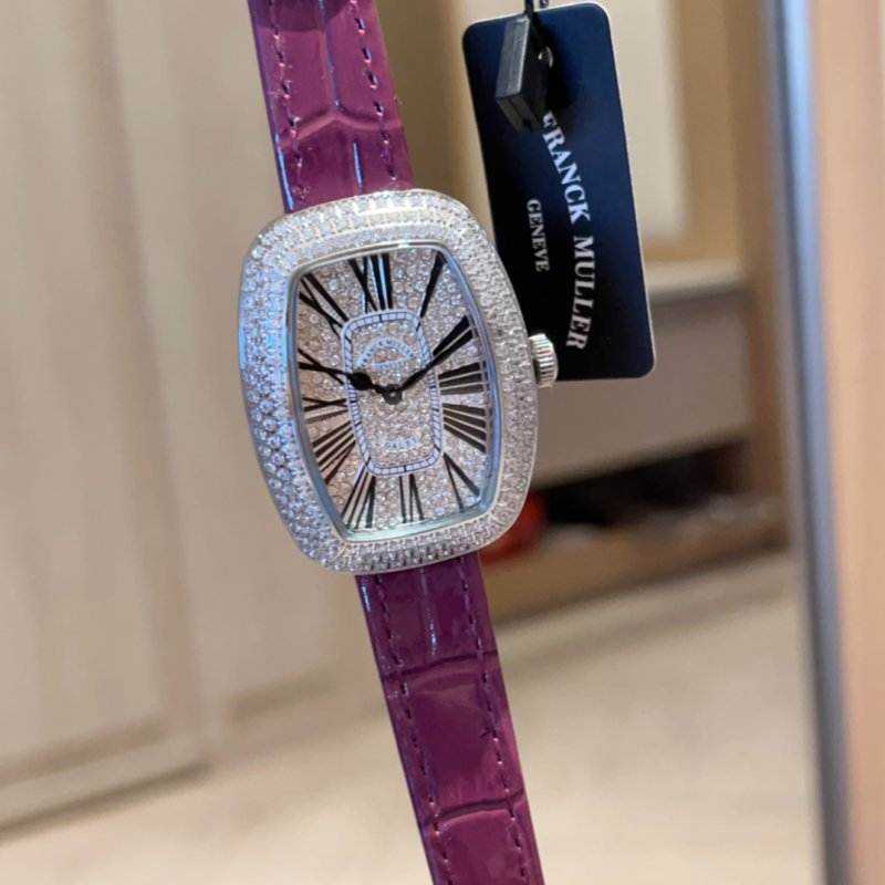 Franck Muller Ellipse Diamond Pavé Watch Red Leather Strap view