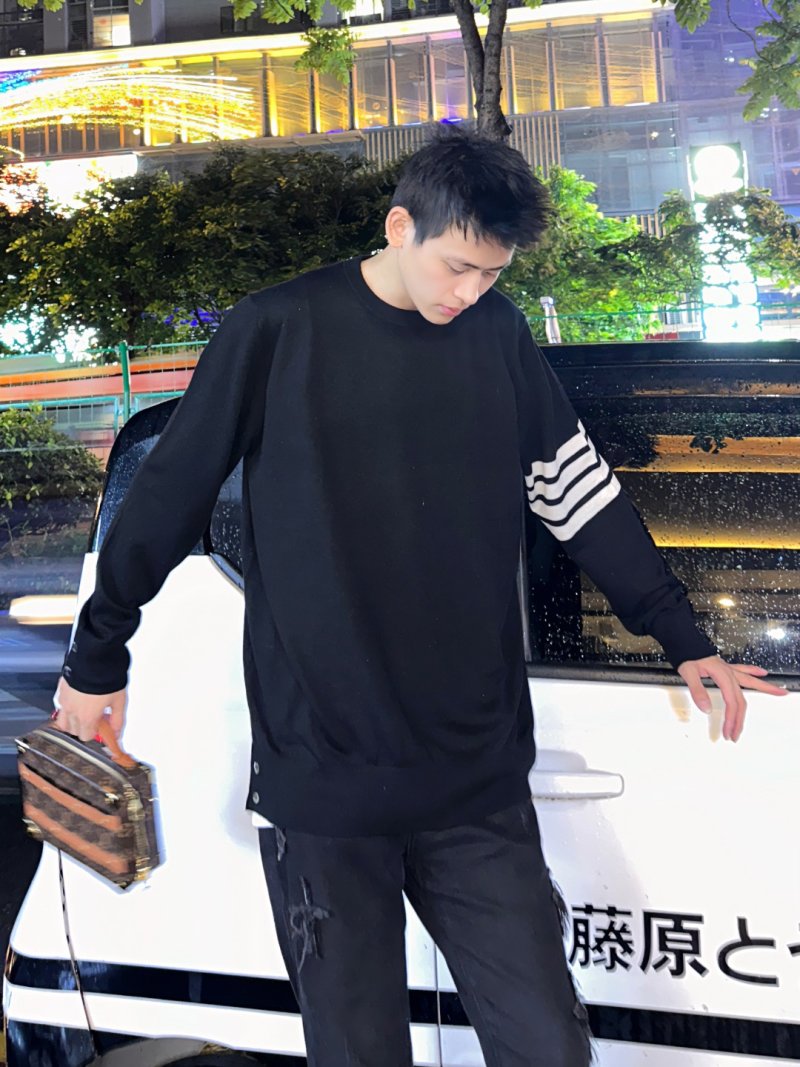 Essentials Black Sweatshirt with White Striped Sleeve Detail