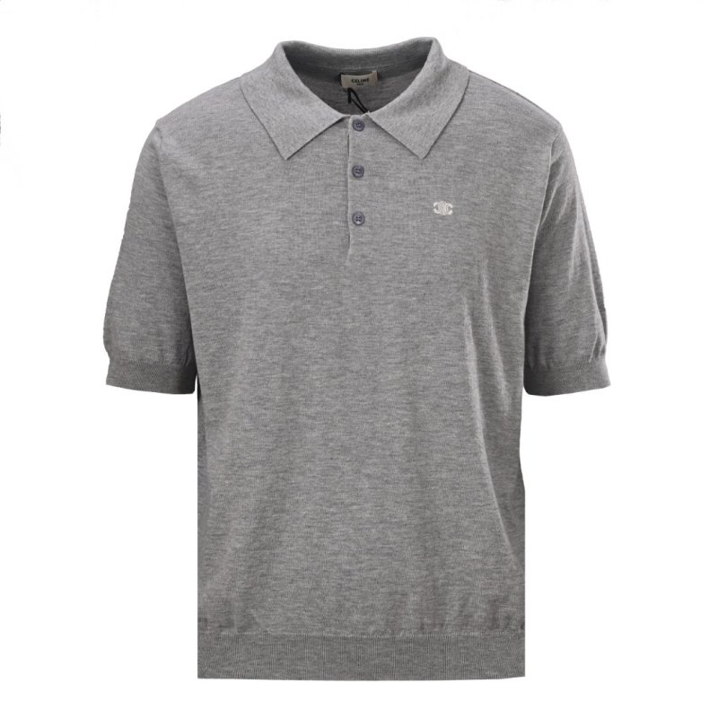 Grey Knit Polo Shirt with Collar – Classic 3/4 Sleeve view