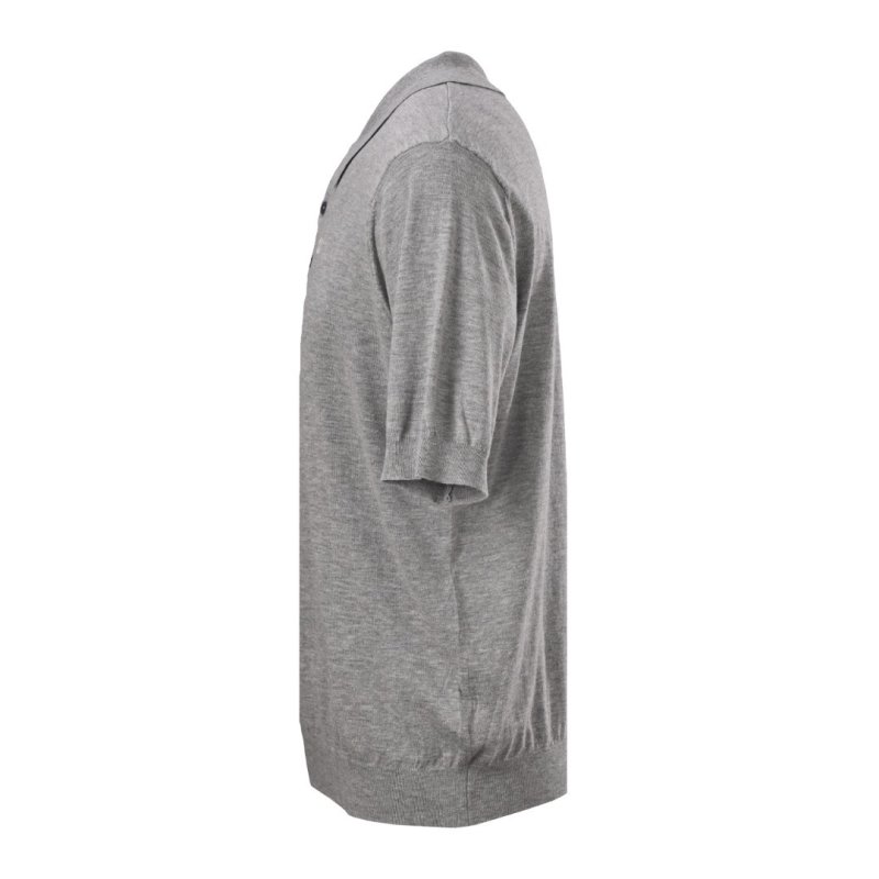 Grey Knit Polo Shirt with Collar – Classic 3/4 Sleeve view