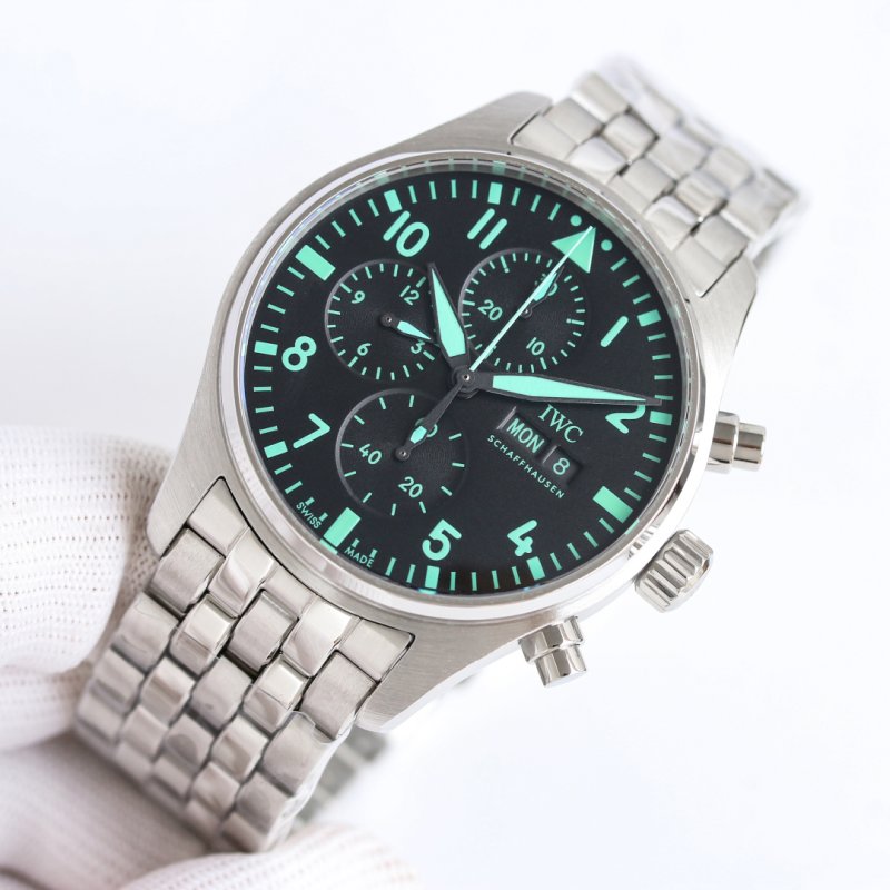 IWC Pilot Chronograph 43mm Steel Green Dial Automatic Watch view