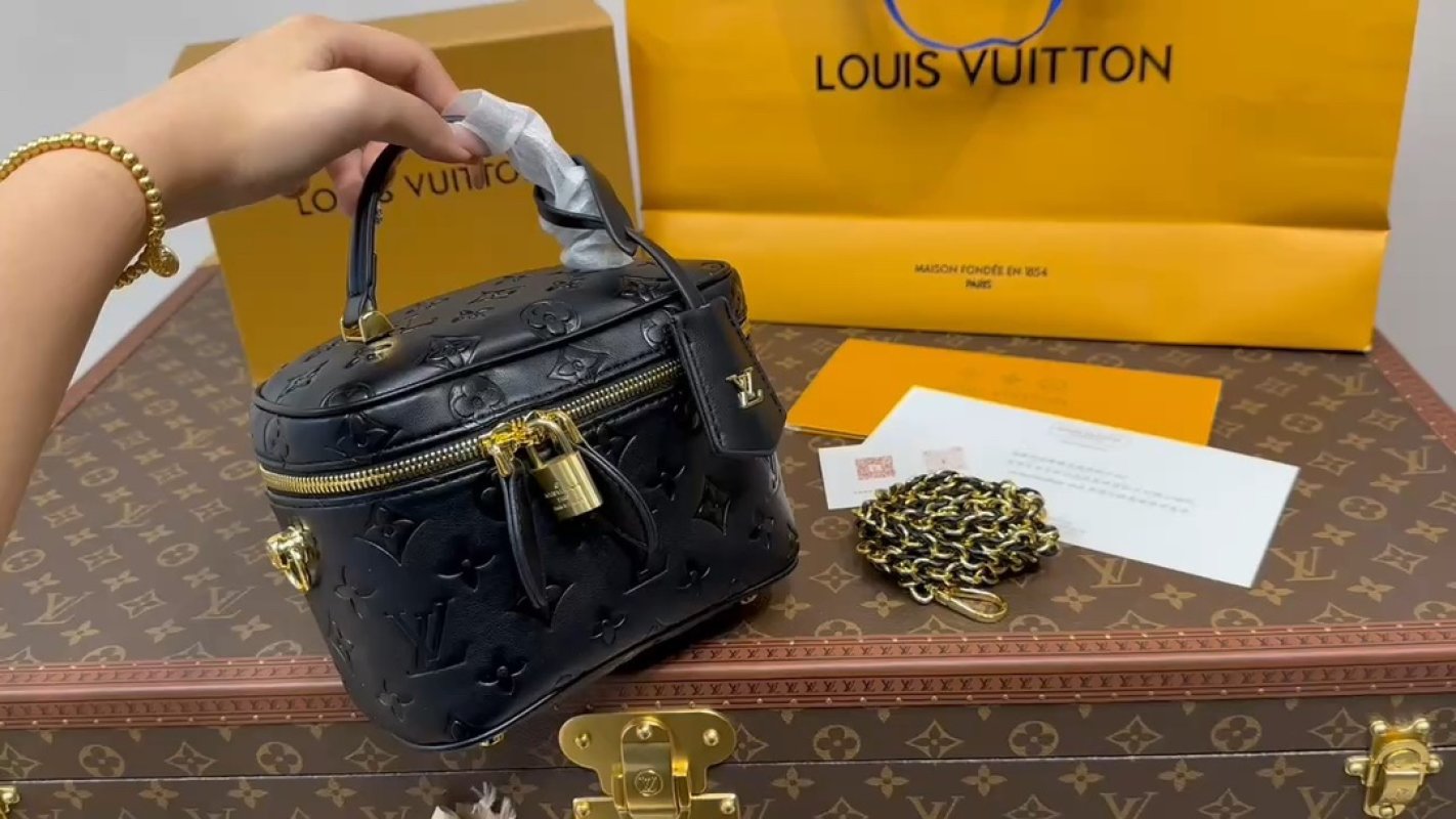 Louis Vuitton Monogram Embossed Black Leather Top Handle Bag