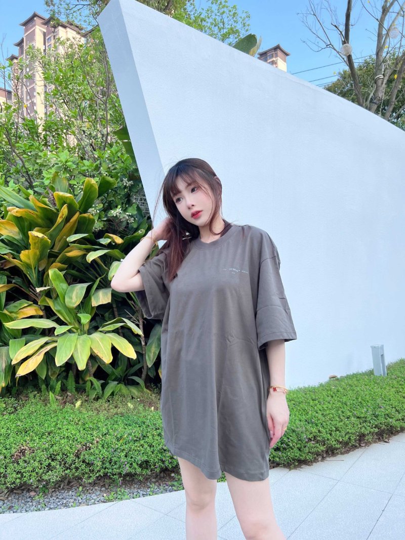 Oversized Grey T-Shirt Dress with Minimalist Embroidery