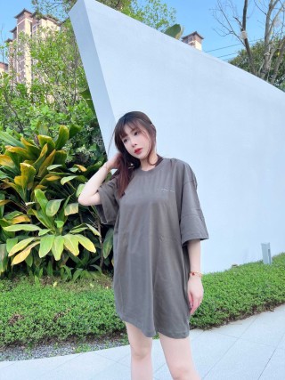 Oversized Grey T-Shirt Dress with Minimalist Embroidery