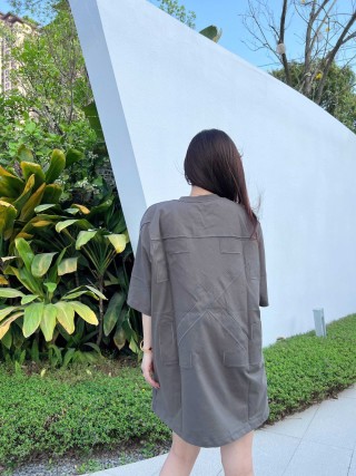 Oversized Grey T-Shirt Dress with Minimalist Embroidery view 2
