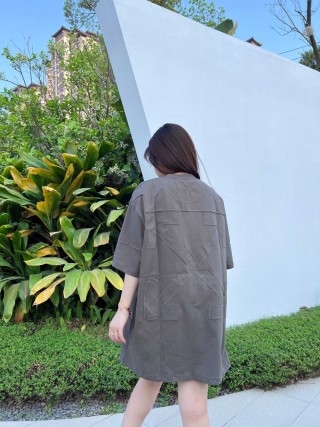 Oversized Grey T-Shirt Dress with Minimalist Embroidery view 3