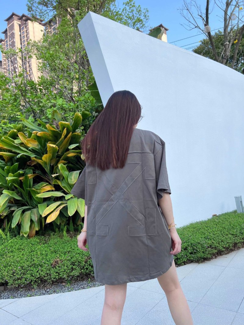 Oversized Grey T-Shirt Dress with Minimalist Embroidery view