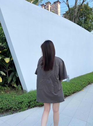 Oversized Grey T-Shirt Dress with Minimalist Embroidery view 5