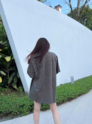 Oversized Grey T-Shirt Dress with Minimalist Embroidery view 6