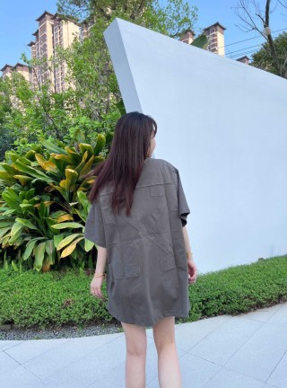Oversized Grey T-Shirt Dress with Minimalist Embroidery view 7
