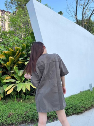 Oversized Grey T-Shirt Dress with Minimalist Embroidery view 8