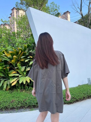 Oversized Grey T-Shirt Dress with Minimalist Embroidery view 9