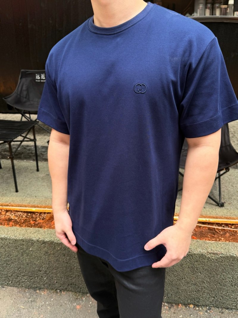 Gucci GG Embroidered Navy Blue T-Shirt