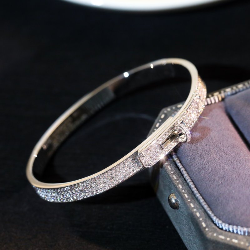 Hermès Kelly Full Diamond Bangle Bracelet - Silver