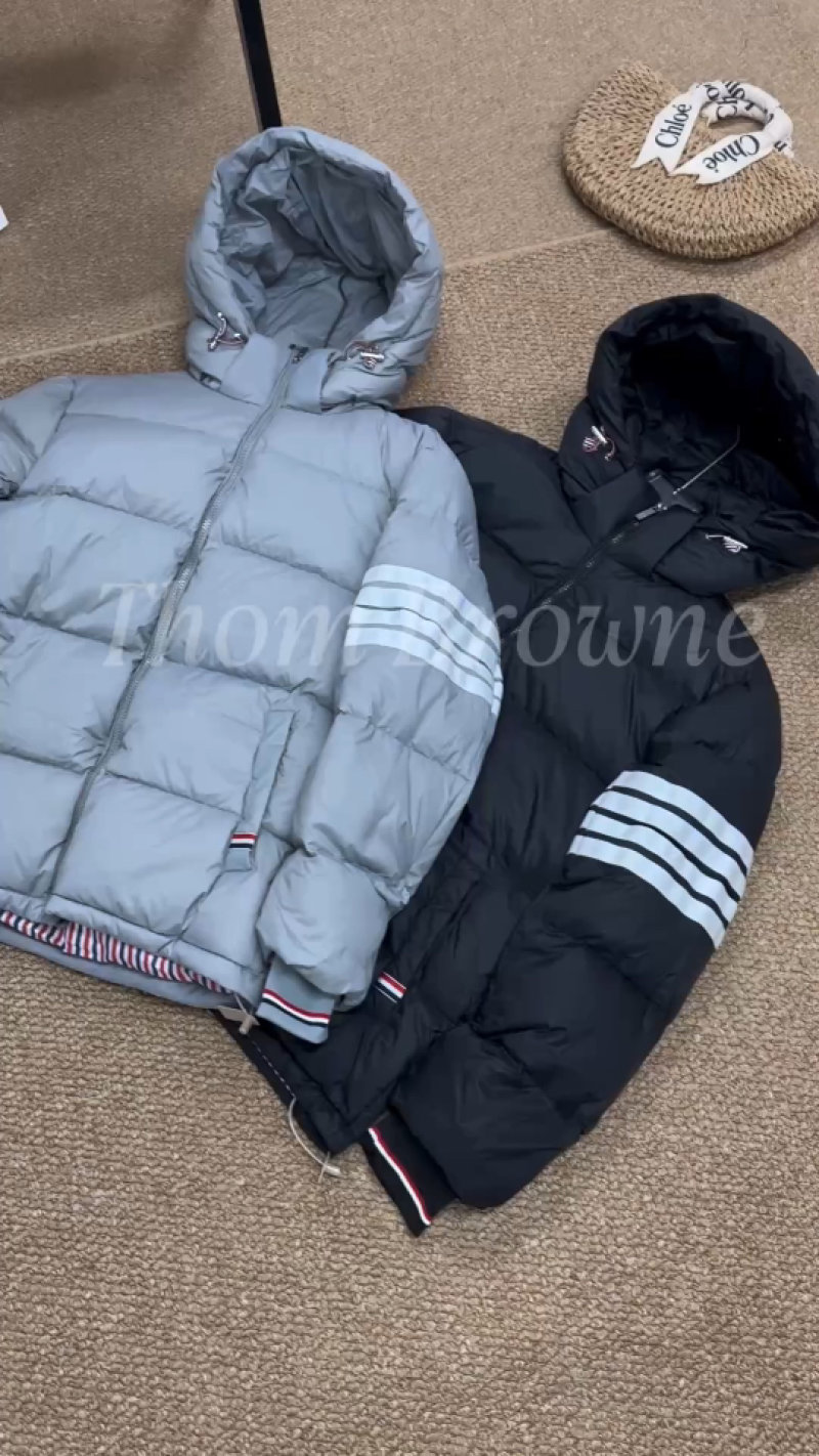 White & Grey Ribbed Sleeve Puffer Down Jacket view