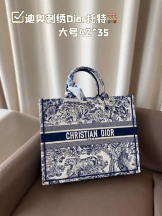 Dior Book Tote Bag Navy Toile Embroidered 42x35cm view 2