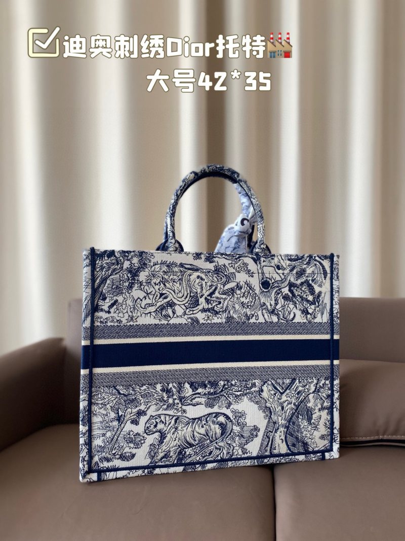 Dior Book Tote Bag Navy Toile Embroidered 42x35cm view