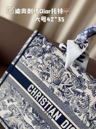 Dior Book Tote Bag Navy Toile Embroidered 42x35cm view 5