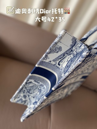 Dior Book Tote Bag Navy Toile Embroidered 42x35cm view 6