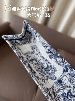 Dior Book Tote Bag Navy Toile Embroidered 42x35cm view 7