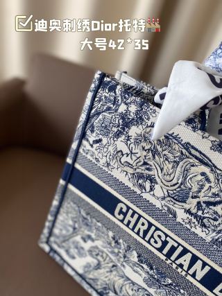 Dior Book Tote Bag Navy Toile Embroidered 42x35cm view 8