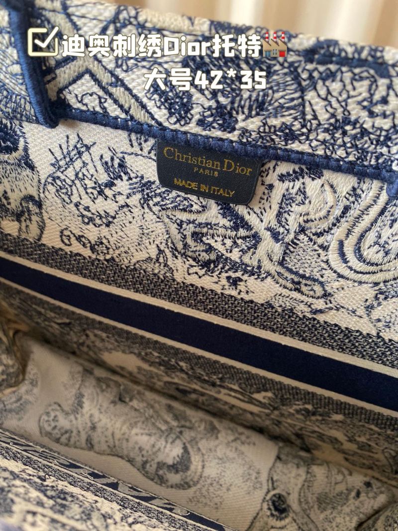 Dior Book Tote Bag Navy Toile Embroidered 42x35cm view
