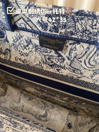 Dior Book Tote Bag Navy Toile Embroidered 42x35cm view 9