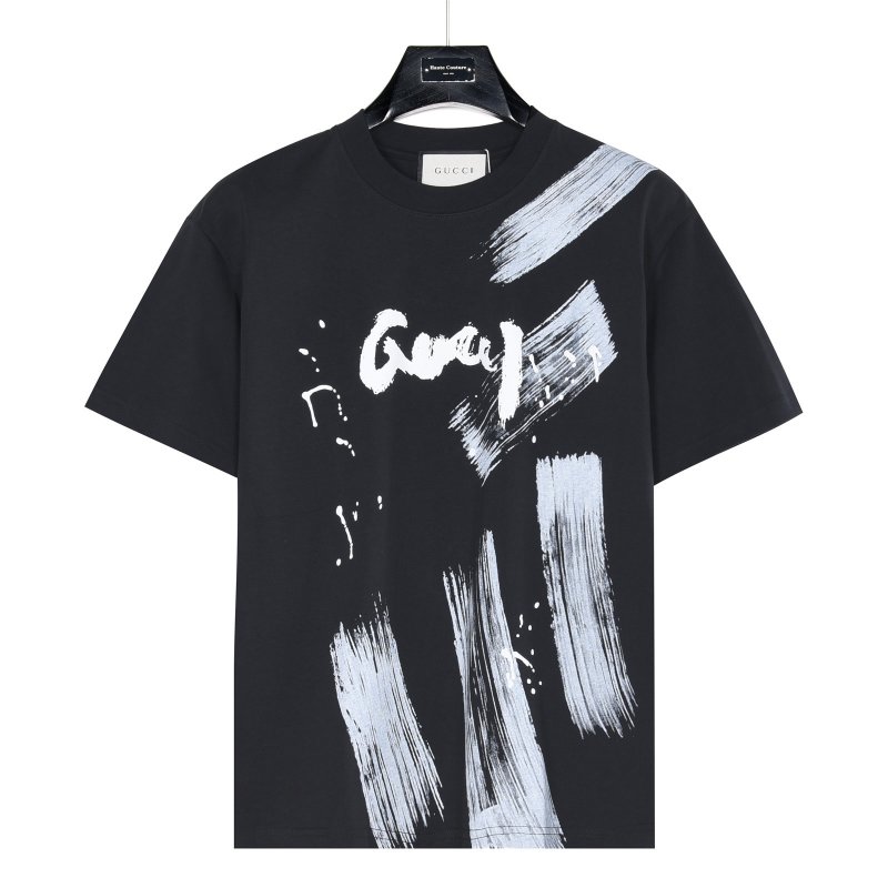 Gucci Ink Brush Stroke Graffiti Logo Black T-Shirt