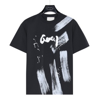 Gucci Ink Brush Stroke Graffiti Logo Black T-Shirt