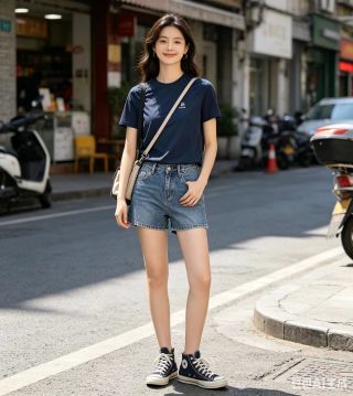 Navy Blue Minimalist Short Sleeve T-Shirt view 4