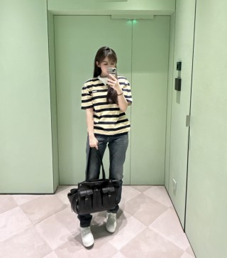 Navy & Cream Striped Oversized Short Sleeve T-Shirt view 5