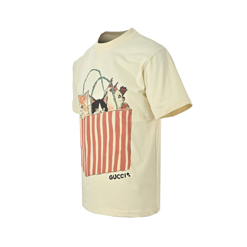 Calvin Klein Cream Graphic Print T-Shirt with Red Striped Detail view