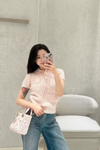 Women's Pink Ribbed Short Sleeve T-Shirt view 4