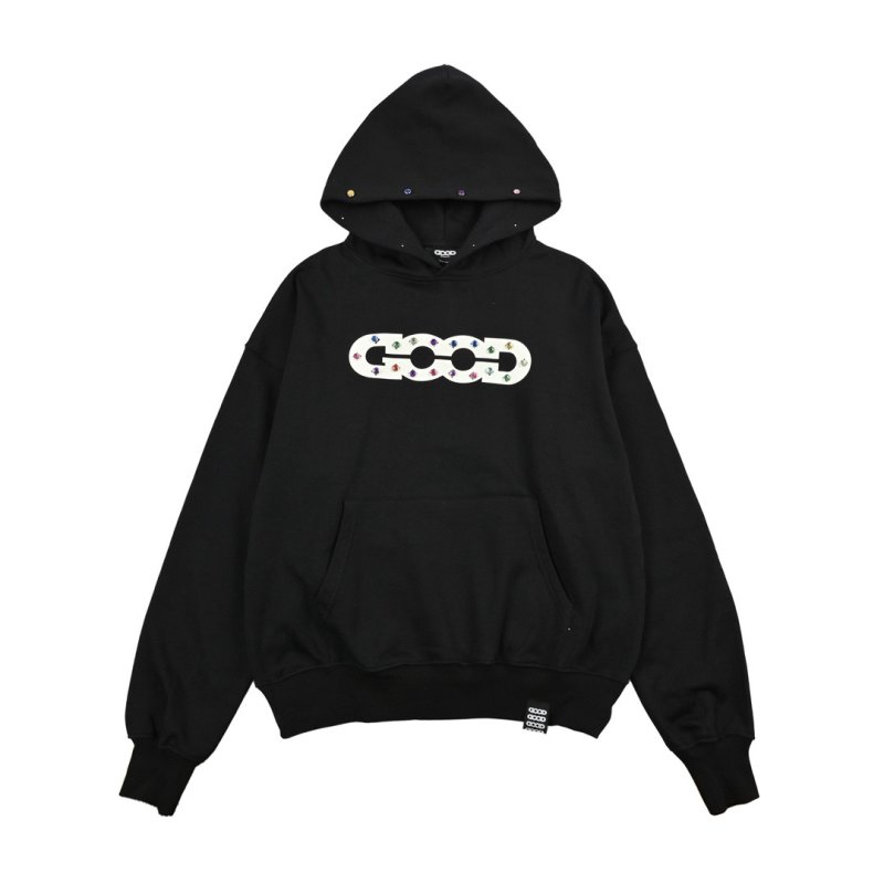 Black Graphic Hoodie with Chain Print view