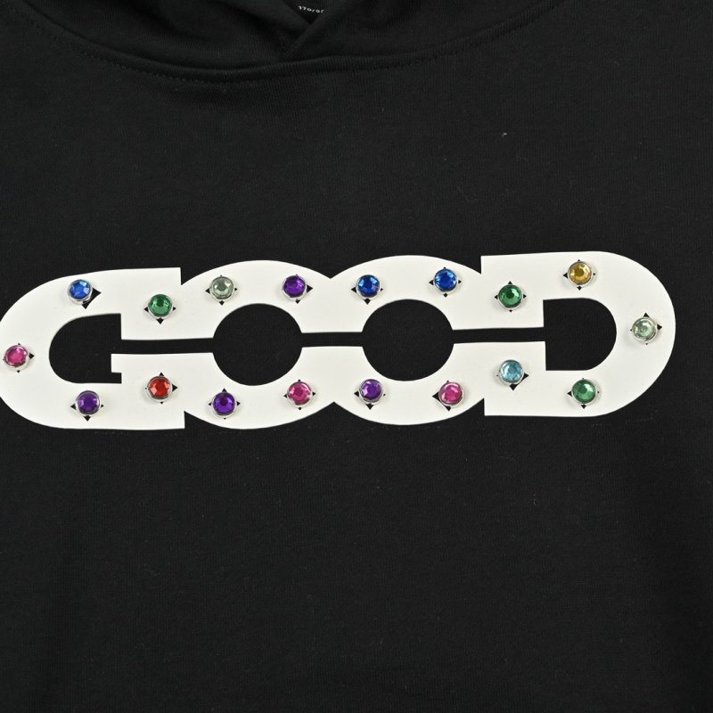 Black Graphic Hoodie with Chain Print view