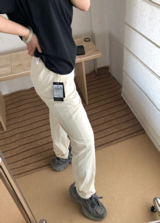 Cream Relaxed Fit Long Pants with Embroidered Detail view 2