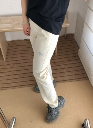 Cream Relaxed Fit Long Pants with Embroidered Detail view 3