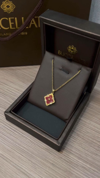 Buccellati Gold Clover Red Stone Pendant Necklace