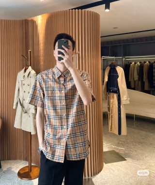 Burberry Beige Check Short-Sleeve Button-Up Shirt view 3