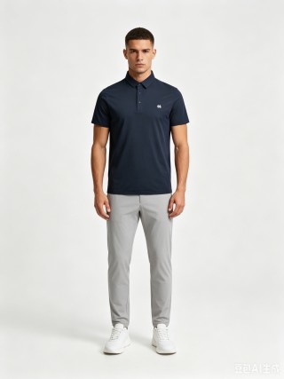 Navy Short Sleeve Polo Shirt with Tree Logo view 2