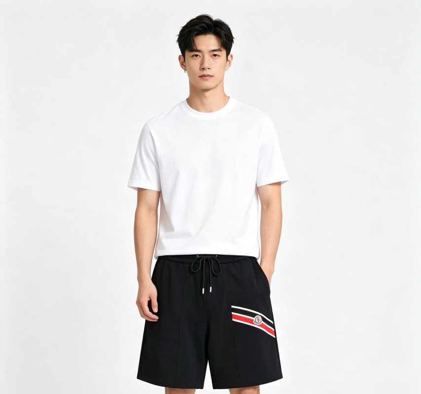 Moncler Black Shorts with Stripe Logo