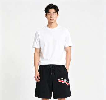 Moncler Black Shorts with Stripe Logo