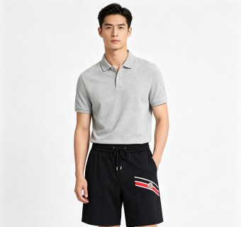 Moncler Black Shorts with Stripe Logo view 2