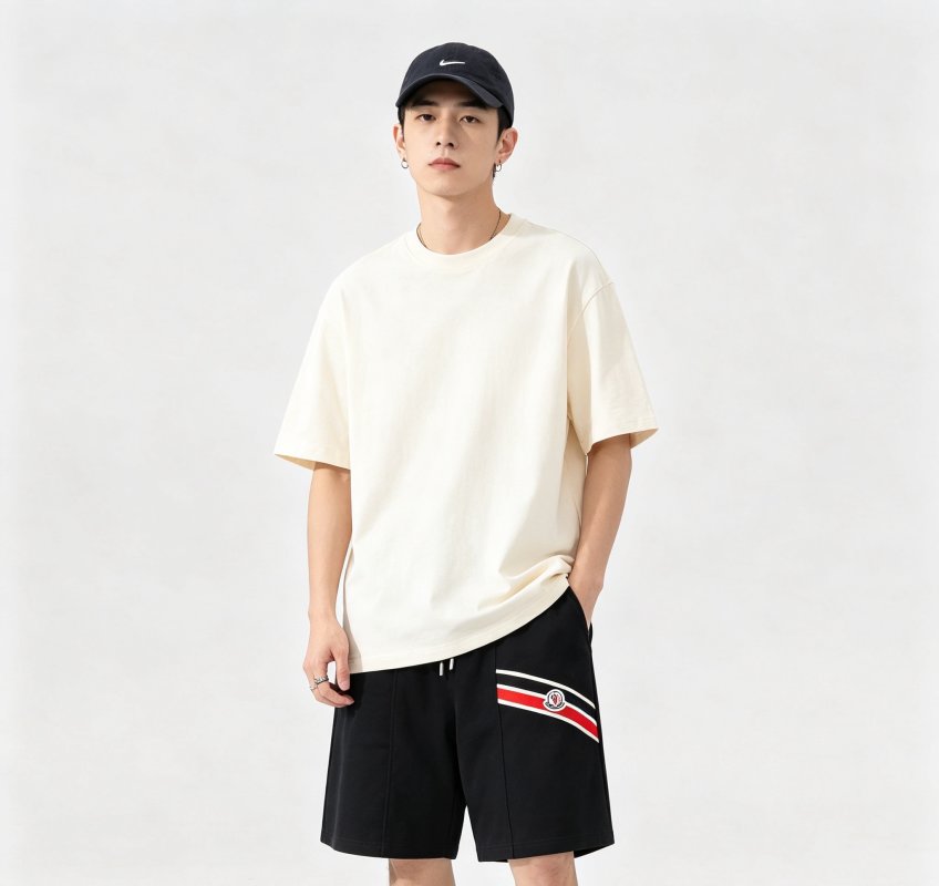 Moncler Black Shorts with Stripe Logo view